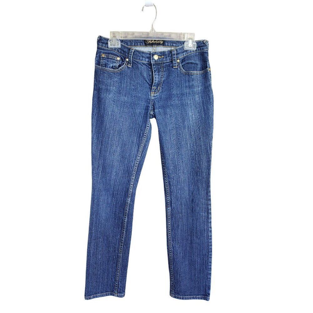 Fabulosity Juniors Denim Jeans 7 Gold Embroidered Y2K Hip Trendy Streetwear